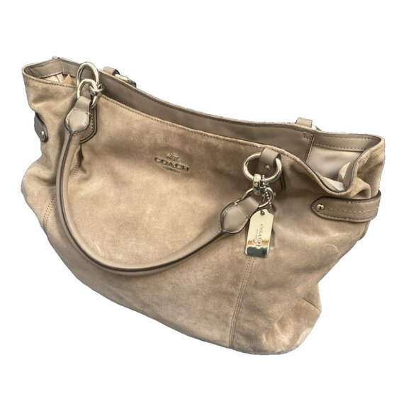 Coach Handbags - Coach Brown Slouch Suede Leather Hobo Shoulder Bag Silver Hardware Zip Close COA